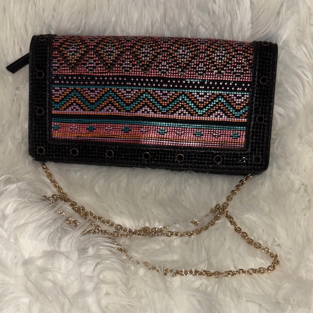 INC Boho Patterned Crossbody with Chain Strap